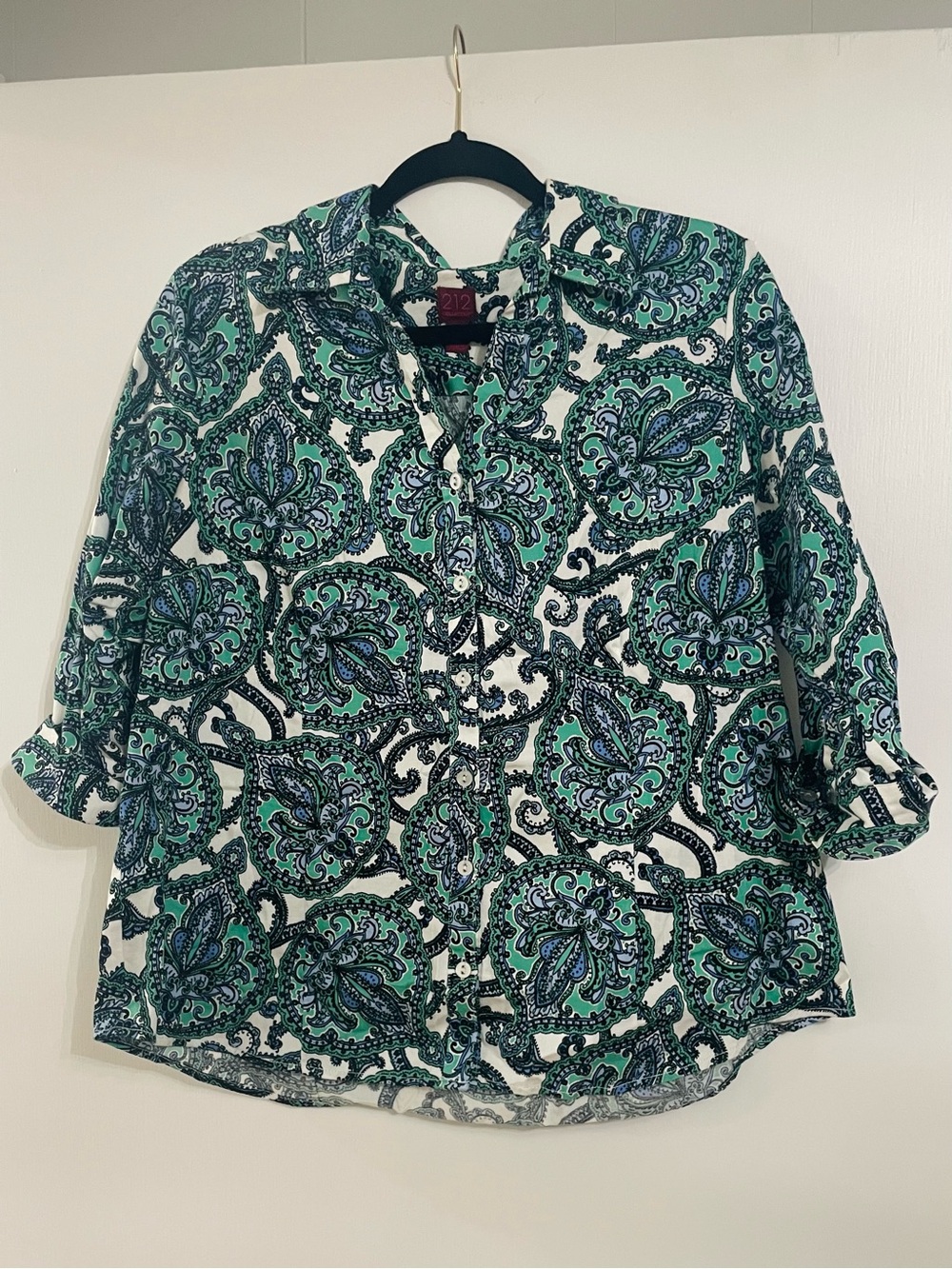 212 Collection Green and White Paisley Button-Down Shirt